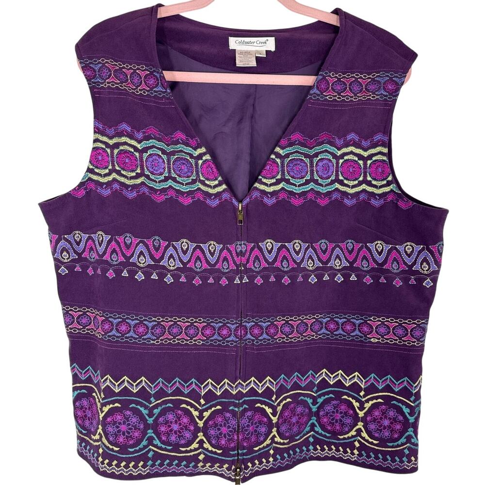 Coldwater Creek Embroidered, Zip-up Vest, Large
